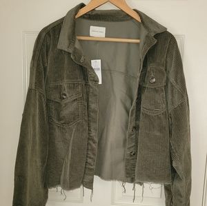 Olive green cropped corduroy distressed jacket/top.